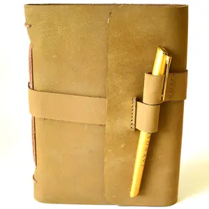 5" x 7" Plain leather blank book w/cord & Pen