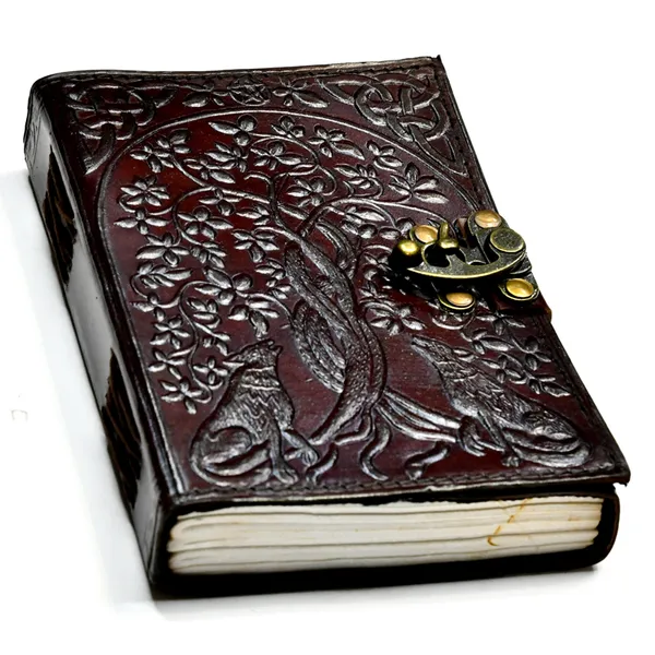 Wolf & Tree of Life leather blank book w/ latch