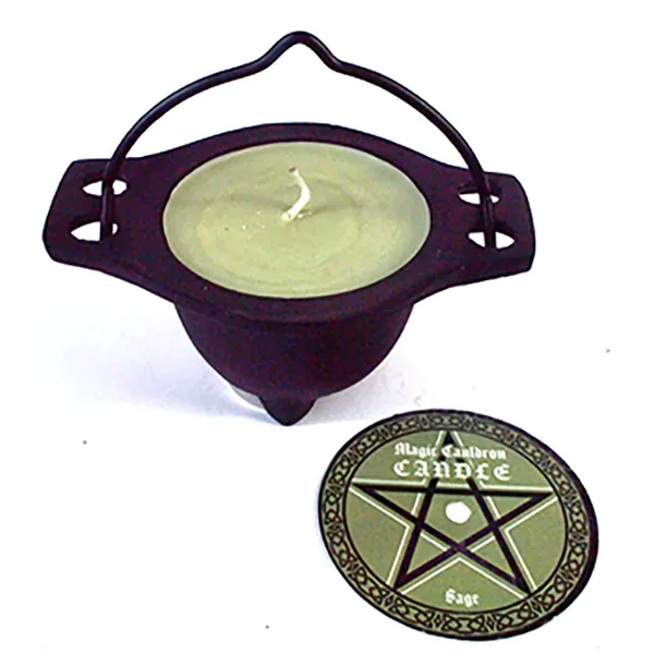 Sage candle in cauldron
