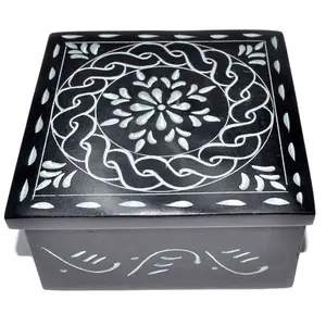 4 1/4" x 4 1/4" Floral Mandala soapstone box
