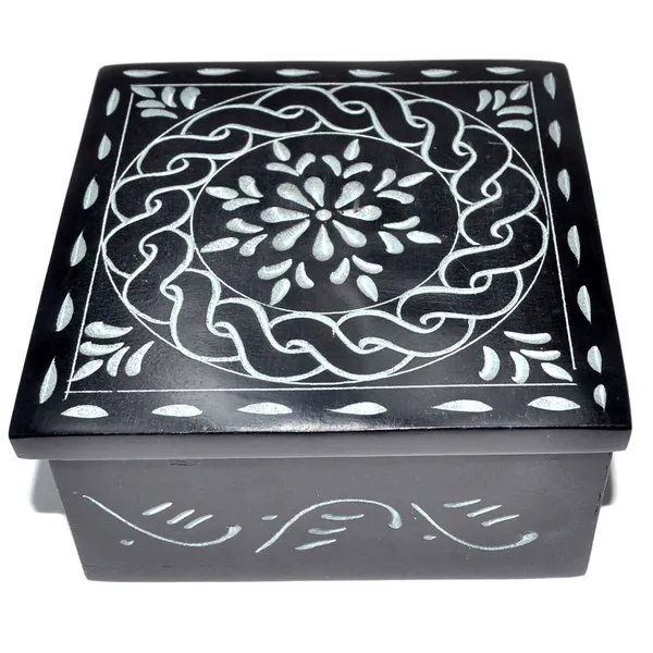 4 1/4" x 4 1/4" Floral Mandala soapstone box