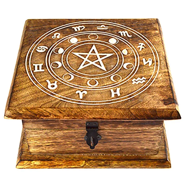 7" x 7" x 3 1/2" Zodiac Moon Phase wood box
