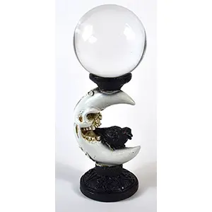 80mm Clear gazing ball with Crescent Moon & Crow