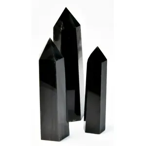 1 lb 3-4" Obsidian, Balck W Silver Stripes obelisk