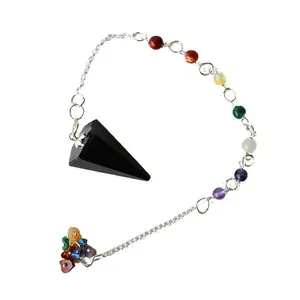 Tourmaline, Black 7 Chakra 6 sided pendulum