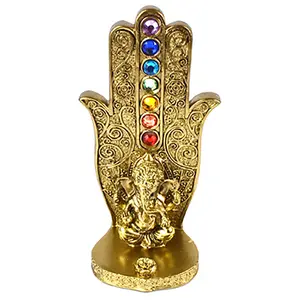 5 15/16" gold Ganesha Chakra Hand incense burner