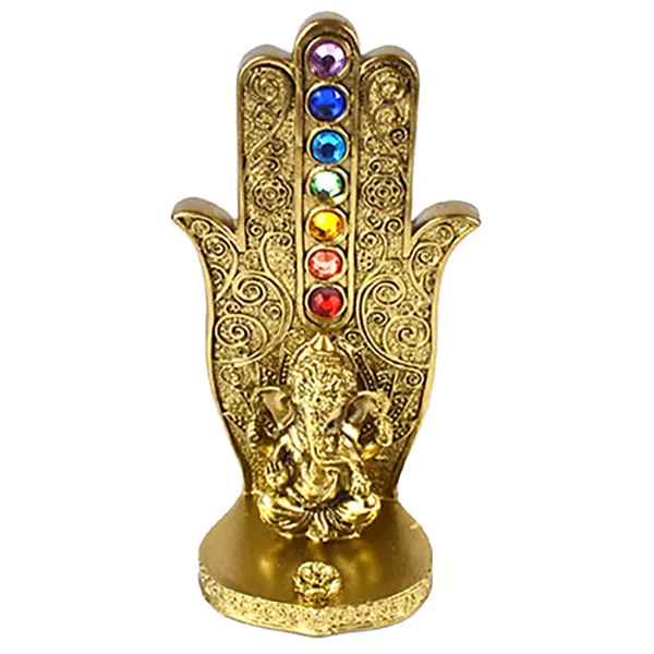 5 15/16" gold Ganesha Chakra Hand incense burner