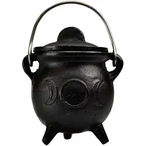 3" Triple Moon cast iron cauldron w/ lid