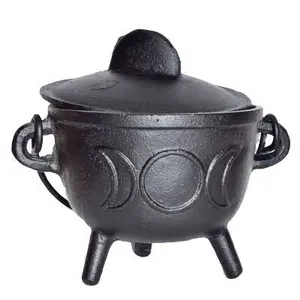 5" Cast iron cauldron w/ lid Triple Moon