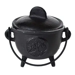 5" Cast iron cauldron w/ lid Tree of Life