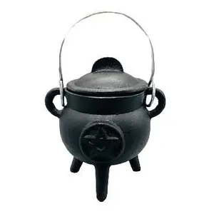 3" Pentagram cast iron cauldron w/ lid