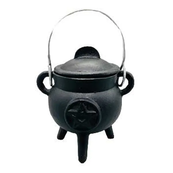 3" Pentagram cast iron cauldron w/ lid
