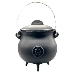 8" Pentagram cast iron cauldron w/ lid