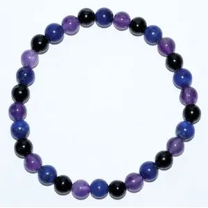 6mm Amethyst, Lapis, Black Tourmaline