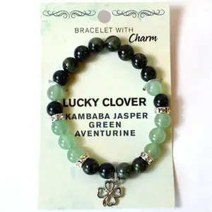 8mm Kambaba Jasper, Green Aventurine, Clover bracelet