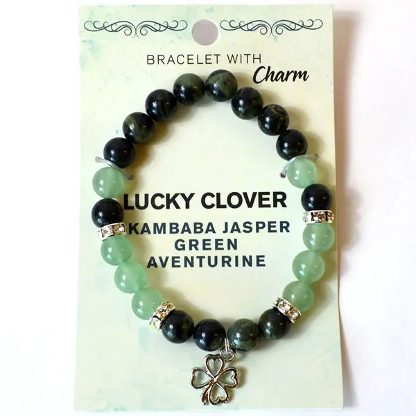 8mm Kambaba Jasper, Green Aventurine, Clover bracelet