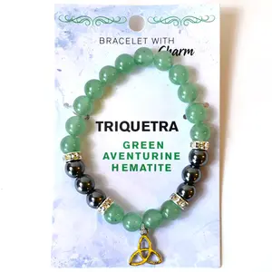 8mm Green Aventurine/ Hematite with Triquetra