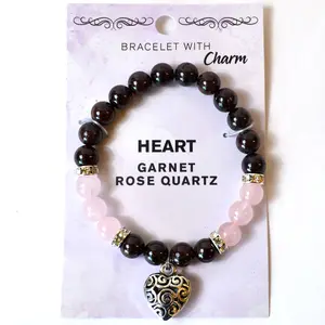 8mm Garnet/ Rose Quartz with Heart