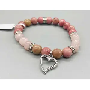 8mm Rhodonite/ Rose Quartz with Heart