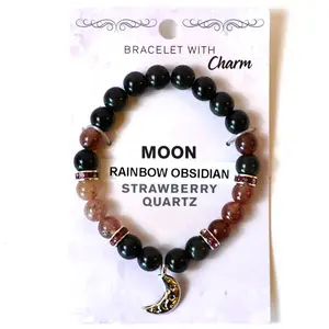 8mm Rainbow Obsidian & Strawberry Quartz / Moon