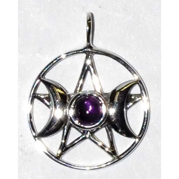 3/4" Triple Goddess Pentagram Amethyst sterling