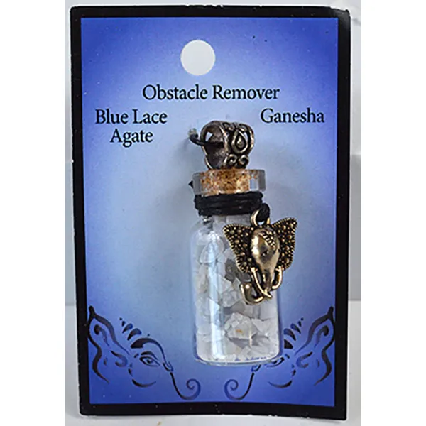 Blue Lace Agate Chips in Bottle with Ganesha necklace