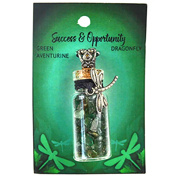 Green Aventurine Chips in Bottle with Dragonfly necklace