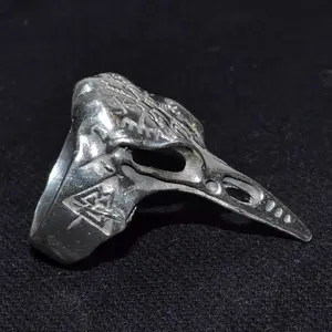 Raven Skull W Helm of Awe & Valknut ring size 8