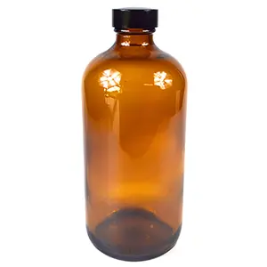16oz Glass Amber Bottle with Cap