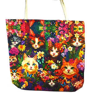 17" x 17" Cat/ Flowers tote bag