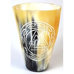 4" Norse Valknut buffalo horn mug