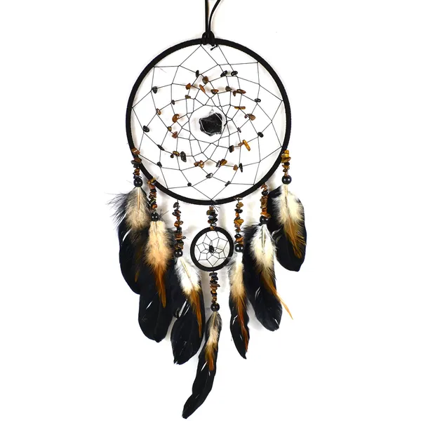 6 3/4" x 22" Black Obsidian & Tiger Eye dream catcher