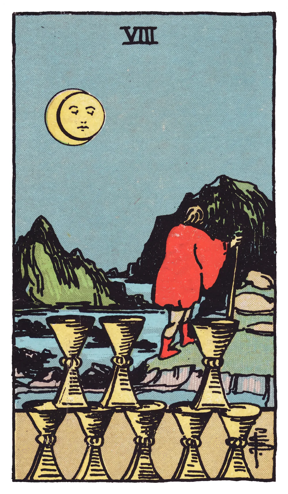The Eight of Cups card from the Rider-Waite-Smith tarot