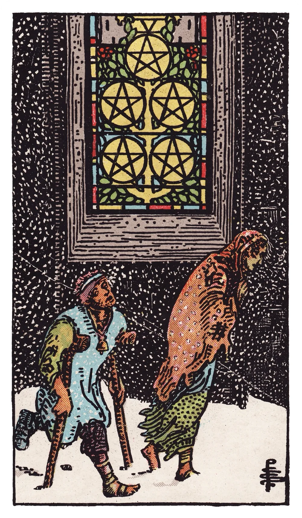 The Five of Pentacles card from the Rider-Waite-Smith tarot