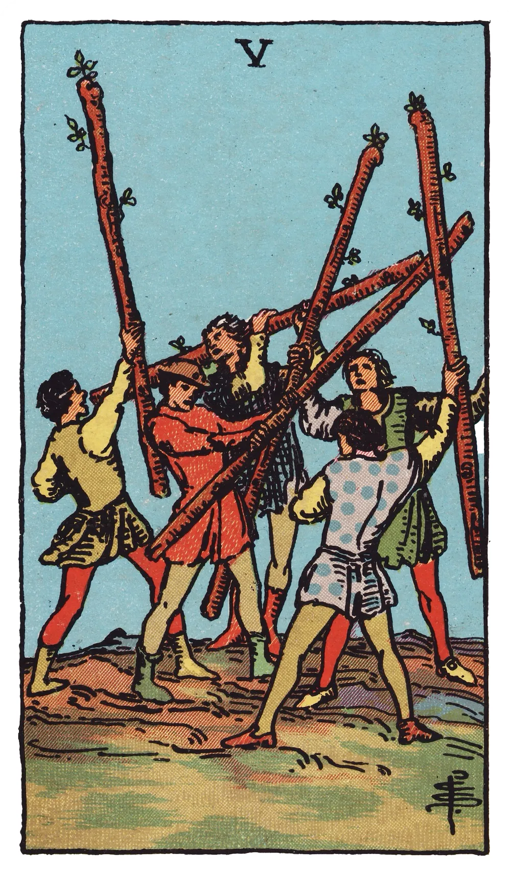 The Five of Wands card from the Rider-Waite-Smith tarot