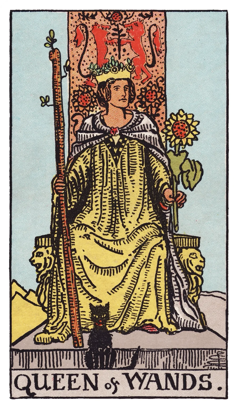 The Queen of Wands card from the Rider-Waite-Smith tarot