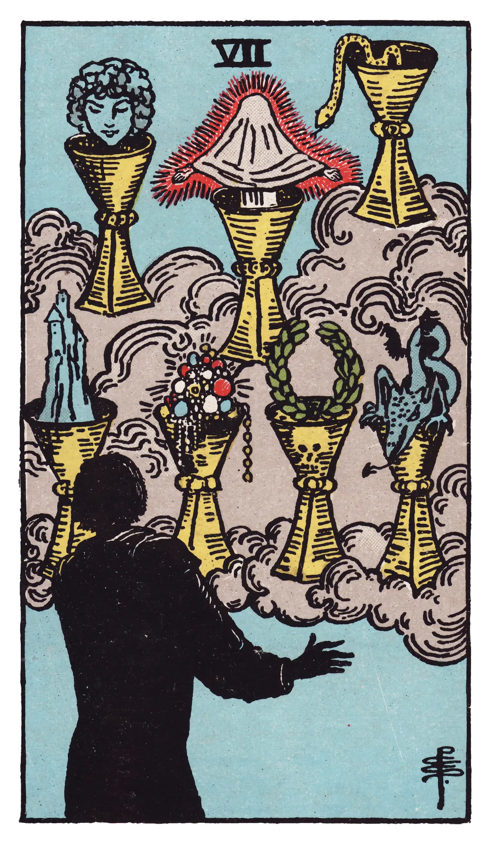 The Seven of Cups card from the Rider-Waite-Smith tarot