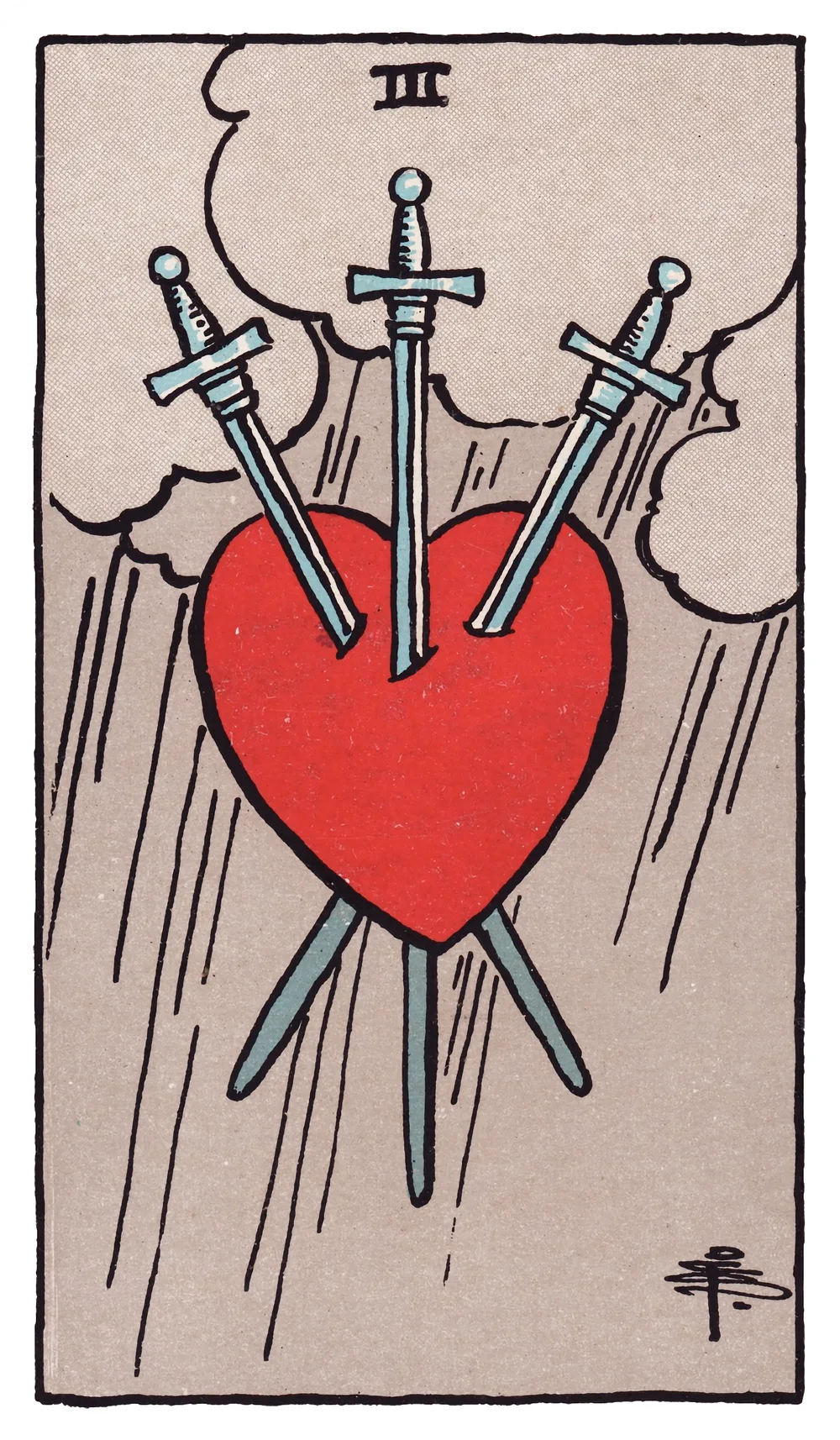 The Three of Swords card from the Rider-Waite-Smith tarot